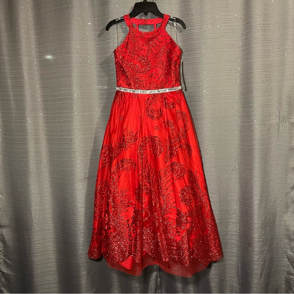 NWT-Rare Editions Sparkly/Glittery‎ Jewel Belt Red Gown Dress